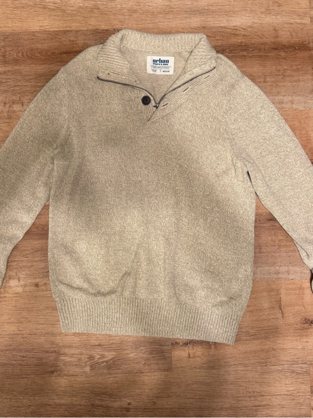 Urban Pipeline Oatmeal Marled Knit Mock Neck Button Quarter Zip Sweater Medium